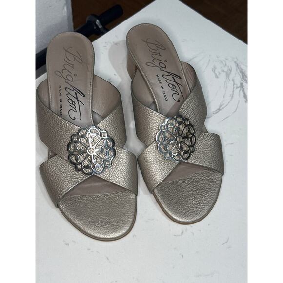 Brighton Women's Alison Zinc Pearl Ferrara Block Heel Sandal, Size 8, Like New - Picture 1 of 14